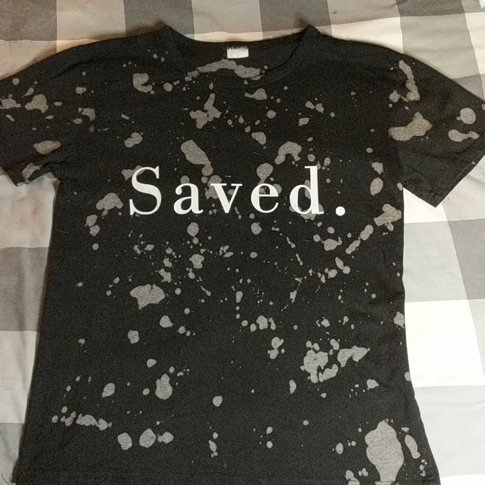 Bleach dyed "Saved" Christian T-shirt.